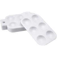 10 Piezas Paleta al Óleo Acuarela de Plástico Bandejas de Pintura con Mango 6 Pozos Rectangular- Blanco